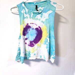 Tie dye crop top tank in blue, yellow, and purple size small